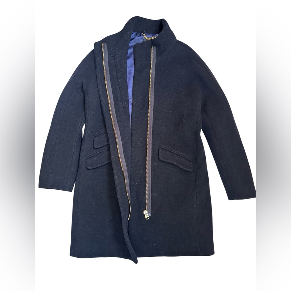 J.Crew Italian Stadium Cloth Wool Blend Coat Women 4 Black Heavy Zip Nello Gori - Picture 4 of 15